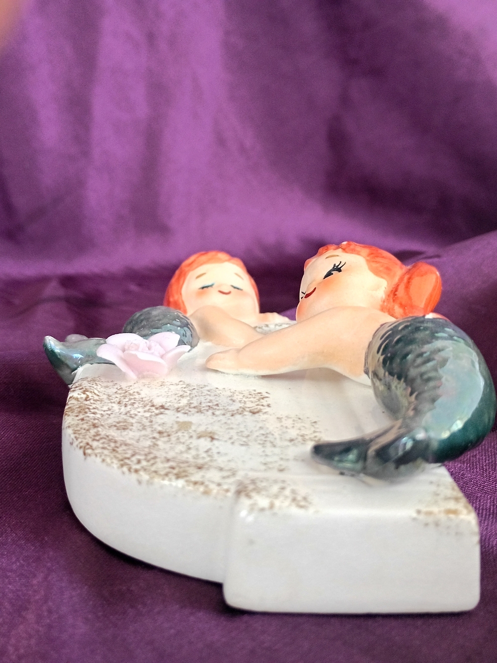 Vintage Ceramic Twin Mermaid Wall Plaque - Orange Hair, Aqua Tails - Picture 3 of 9